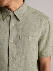 Green Standard Collar Linen Blend Short Sleeve 100% Cotton Oxford Shirt - Image 4 of 8