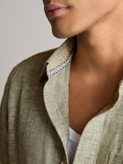 Green Standard Collar Linen Blend Short Sleeve 100% Cotton Oxford Shirt - Image 5 of 8
