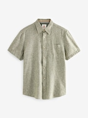 Green Standard Collar Linen Blend Short Sleeve 100% Cotton Oxford Shirt - Image 6 of 8