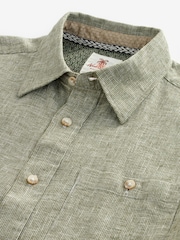 Green Standard Collar Linen Blend Short Sleeve 100% Cotton Oxford Shirt - Image 7 of 8
