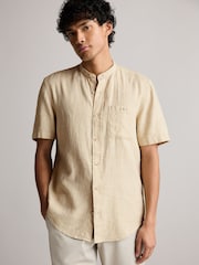 Neutral Linen Blend Short Sleeve 100% Cotton Shirt - Image 1 of 7