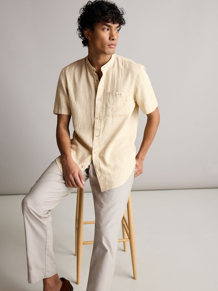 Neutral Linen Blend Short Sleeve 100% Cotton Shirt - Image 2 of 7