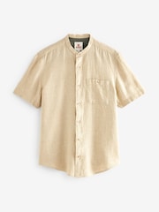 Neutral Linen Blend Short Sleeve 100% Cotton Shirt - Image 5 of 7