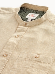 Neutral Linen Blend Short Sleeve 100% Cotton Shirt - Image 7 of 7