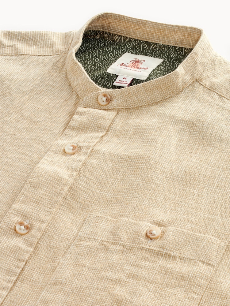 Neutral Linen Blend Short Sleeve 100% Cotton Shirt - Image 7 of 7