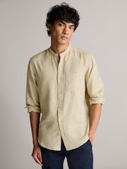 Stone Grandad Collar Linen Blend Long Sleeve Shirt - Image 2 of 7
