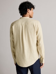 Stone Grandad Collar Linen Blend Long Sleeve Shirt - Image 3 of 7