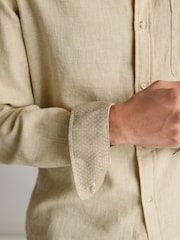 Stone Grandad Collar Linen Blend Long Sleeve Shirt - Image 4 of 7