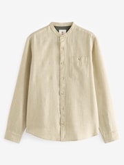 Stone Grandad Collar Linen Blend Long Sleeve Shirt - Image 5 of 7
