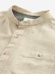 Stone Grandad Collar Linen Blend Long Sleeve Shirt - Image 6 of 7