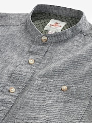 Grey Grandad Collar Linen Blend Short Sleeve 100% Cotton Oxford Shirt - Image 7 of 7