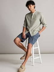 Green Grandad Collar Linen Blend Long Sleeve Shirt - Image 2 of 8