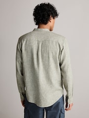 Green Grandad Collar Linen Blend Long Sleeve Shirt - Image 3 of 8