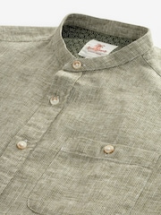 Green Grandad Collar Linen Blend Long Sleeve Shirt - Image 7 of 8