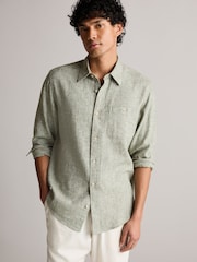 Green Standard Collar Linen Blend Long Sleeve Shirt - Image 1 of 8