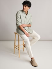 Green Standard Collar Linen Blend Long Sleeve Shirt - Image 2 of 8