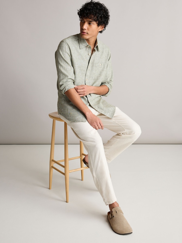 Green Standard Collar Linen Blend Long Sleeve Shirt - Image 2 of 8
