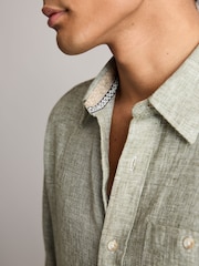 Green Standard Collar Linen Blend Long Sleeve Shirt - Image 4 of 8