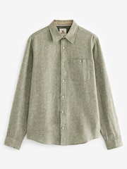 Green Standard Collar Linen Blend Long Sleeve Shirt - Image 6 of 8