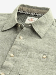 Green Standard Collar Linen Blend Long Sleeve Shirt - Image 7 of 8