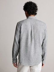 Grey Standard Collar Linen Blend Long Sleeve Oxford 100% Cotton Shirt - Image 3 of 7