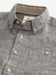 Grey Standard Collar Linen Blend Long Sleeve Oxford 100% Cotton Shirt - Image 6 of 7