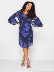 M&Co Black/Blue Floral Flute Sleeve Shift Dress - Image 1 of 4