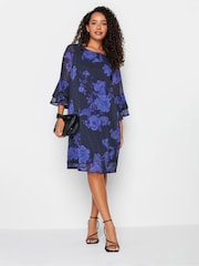 M&Co Black/Blue Floral Flute Sleeve Shift Dress - Image 2 of 4