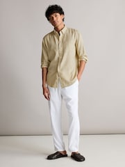 Natural Standard Collar Linen Blend Long Sleeve Oxford Shirt - Image 2 of 8