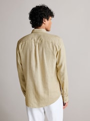 Natural Standard Collar Linen Blend Long Sleeve Oxford Shirt - Image 3 of 8