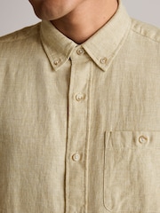 Natural Standard Collar Linen Blend Long Sleeve Oxford Shirt - Image 4 of 8