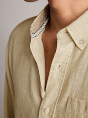 Natural Standard Collar Linen Blend Long Sleeve Oxford Shirt - Image 5 of 8