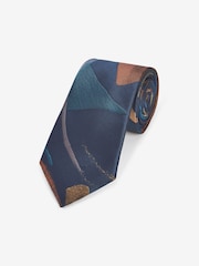 Navy Blue Slim Pattern Tie - Image 1 of 3