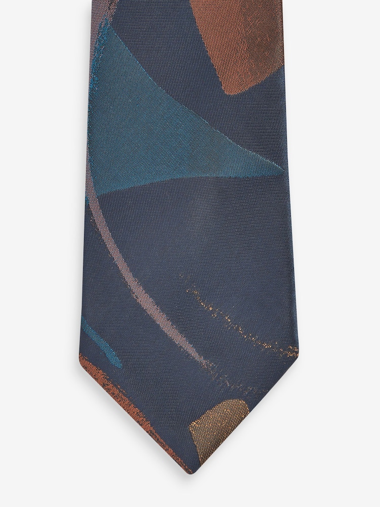 Navy Blue Slim Pattern Tie - Image 3 of 3