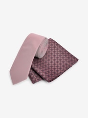 Pink Geometric Slim Tie And Pocket Square Set - Image 1 of 4