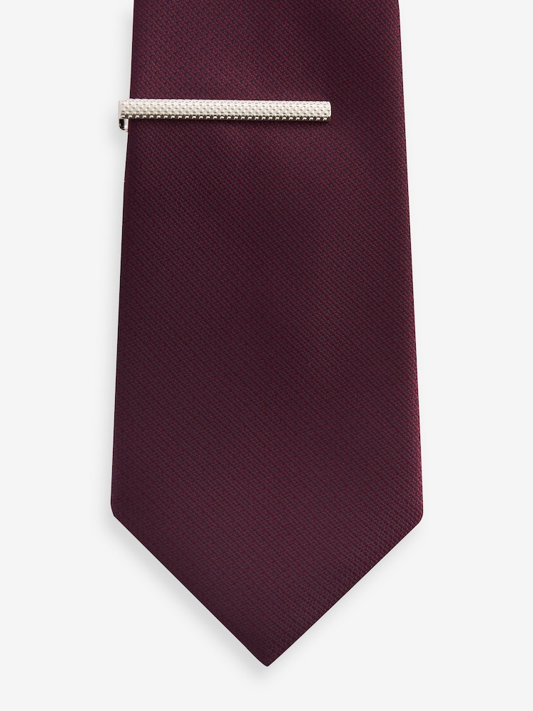 Pink/Burgundy Red Textured Tie With Tie Clips 2 Pack - Image 2 of 5