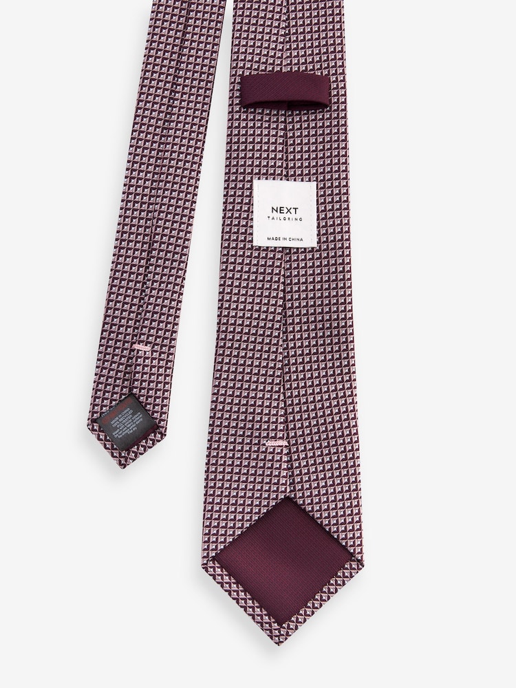 Pink/Burgundy Red Textured Tie With Tie Clips 2 Pack - Image 5 of 5