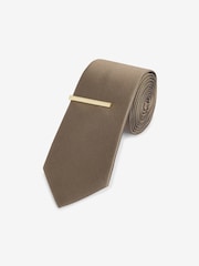 Neutral Brown Textured Ties And Tie Clips 2 Pack - Image 2 of 7