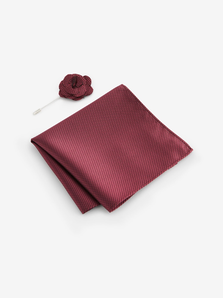 Rose Pink Textured Silk Lapel Pin And Pocket Square Set - Image 1 of 3