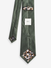 Forest Green Geometric Slim Tie And Pocket Square Set - Image 3 of 4