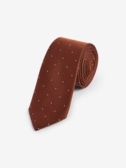 Rust Brown Polka Dot/Navy Blue Floral Textured Tie With Tie Clip 2 Pack - Image 2 of 7