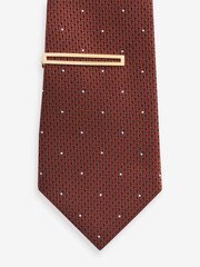 Rust Brown Polka Dot/Navy Blue Floral Textured Tie With Tie Clip 2 Pack - Image 4 of 7
