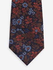 Rust Brown Polka Dot/Navy Blue Floral Textured Tie With Tie Clip 2 Pack - Image 5 of 7