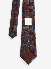 Rust Brown Polka Dot/Navy Blue Floral Textured Tie With Tie Clip 2 Pack - Image 7 of 7