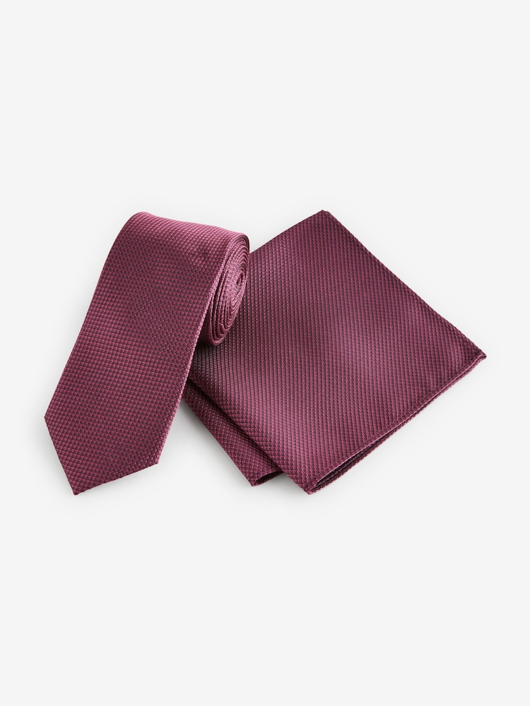Rose Red Textured Tie And Pocket Square Set - Image 1 of 5