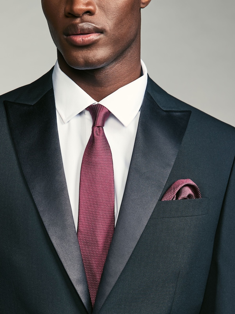 Rose Red Textured Tie And Pocket Square Set - Image 6 of 6 Rose Red Textured Tie And Pocket Square Set - Image 6 of 6