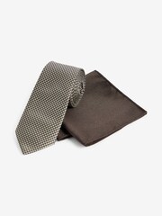 Neutral Brown Slim Tie And Pocket Square Set - Image 1 of 4
