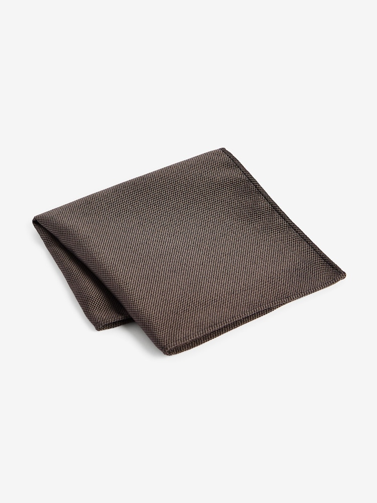 Neutral Brown Slim Tie And Pocket Square Set - Image 2 of 4