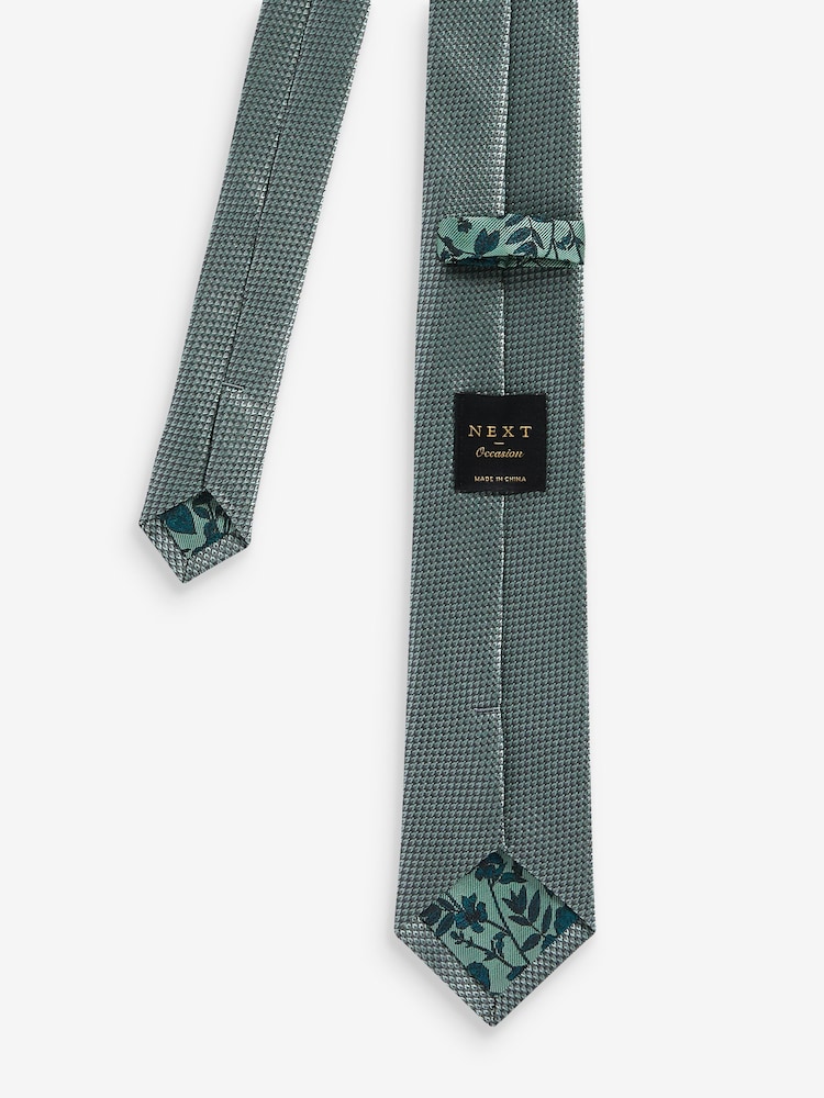 Sage Green Slim Textured Silk Tie - Image 4 of 4