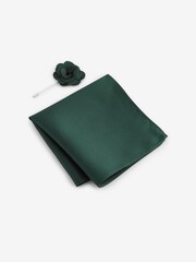 Forest Green Textured Silk Lapel Pin And Pocket Square Set - Image 1 of 3